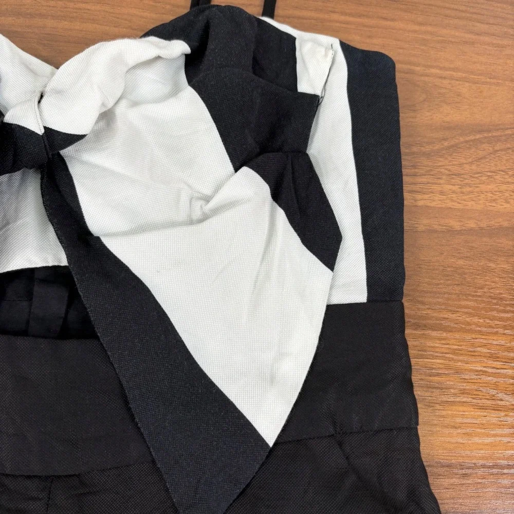 Bardot Black White Bow Front Wide Leg Jumpsuit‎ Size 4 XS 53208PB Linen Blend